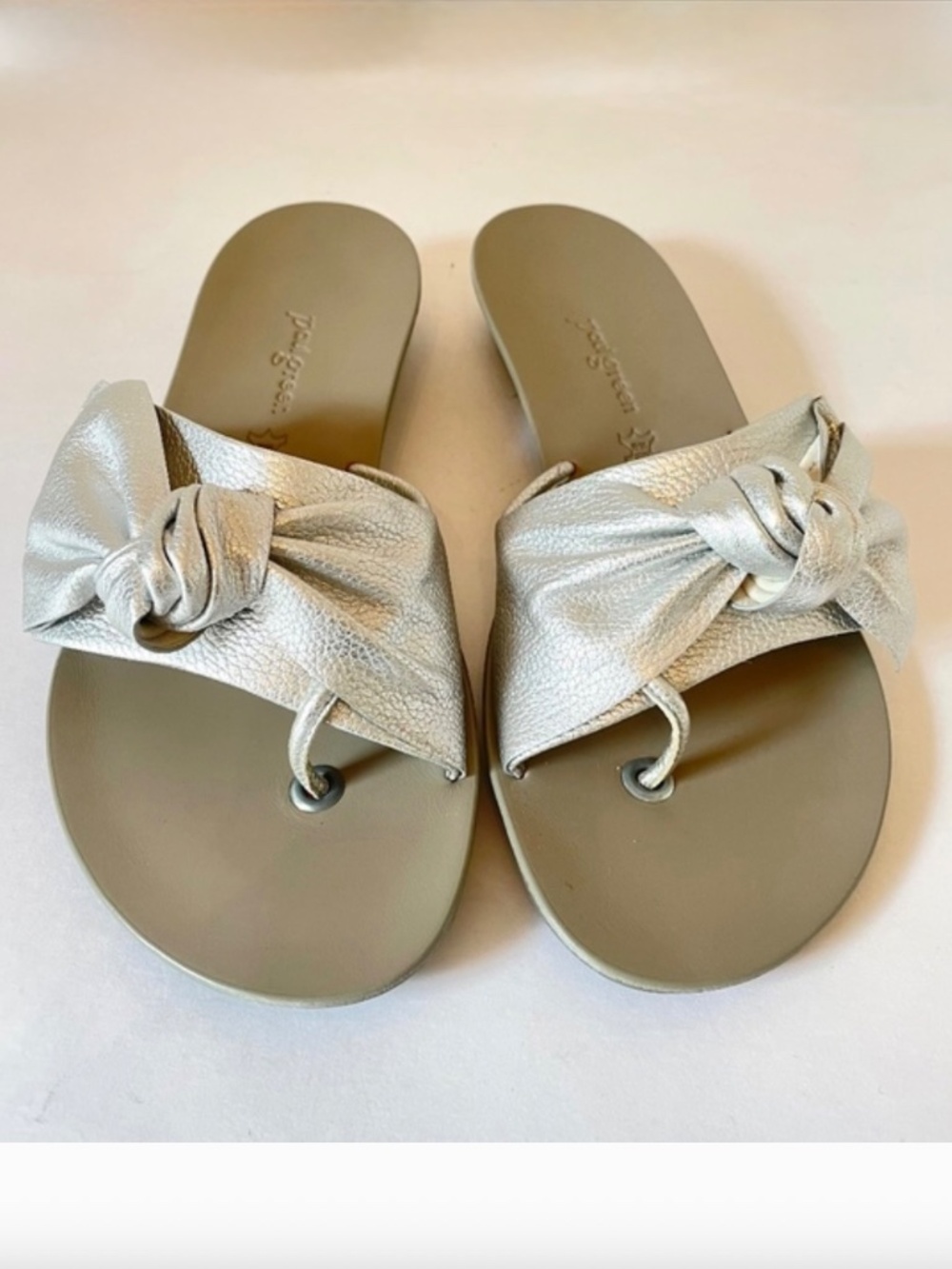PAUL GREEN Paula Silver Metallic Knot Leather Slide Sandals 6.5/9